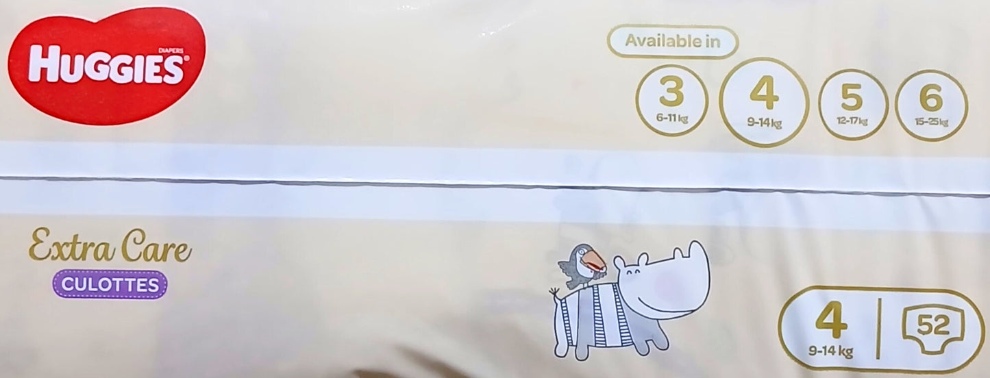 HUGGIES- EXTRA CARE CULOTTES (PULL-ON DIAPER PANTS)- JUMBO PACK- NO-4- 52'S- 9-14 KG