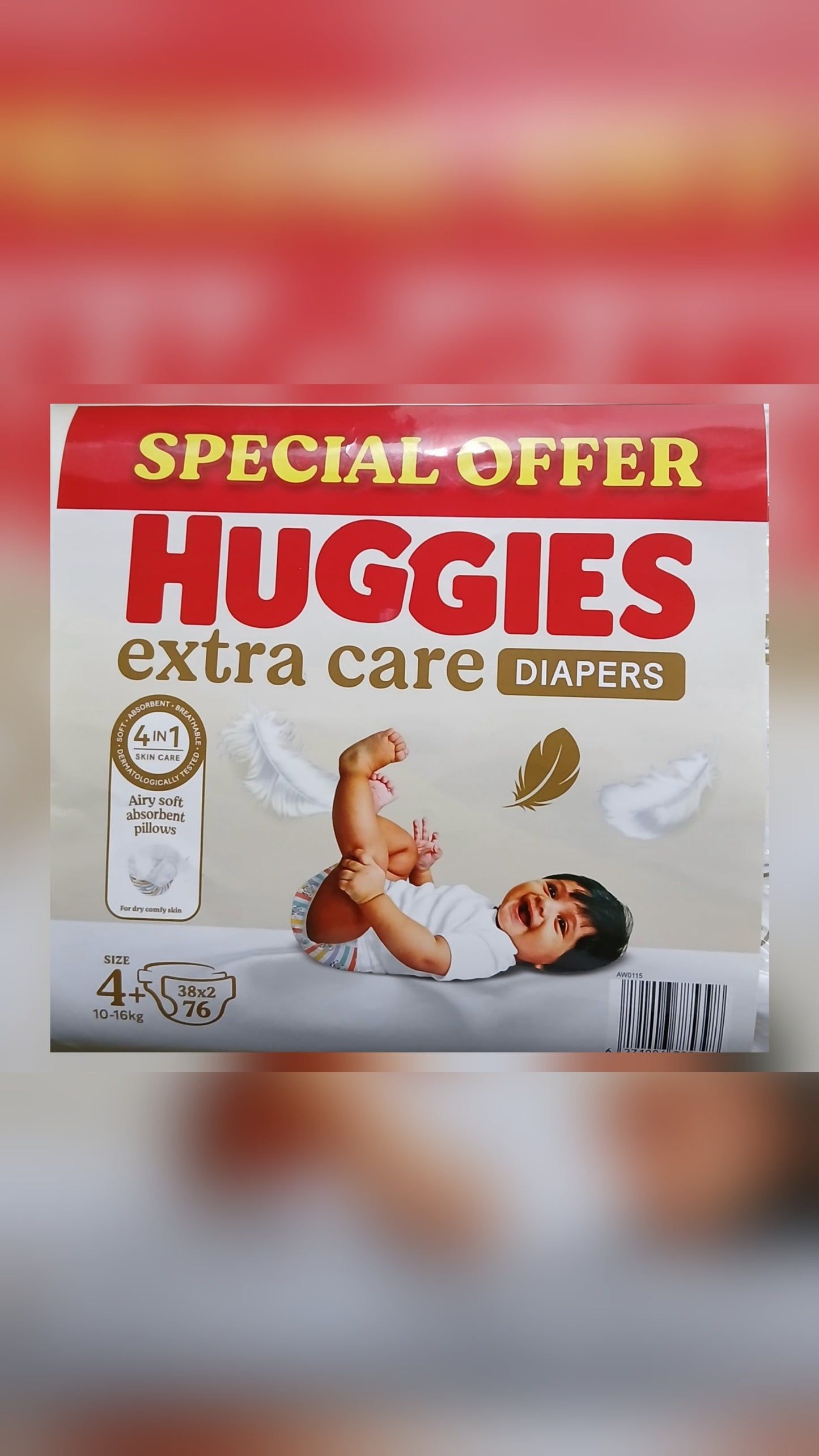 HUGGIES- EXTRA CARE DIAPERS- TWIN PACK- NO-4+/38*2=76'S- 10-16 KG
