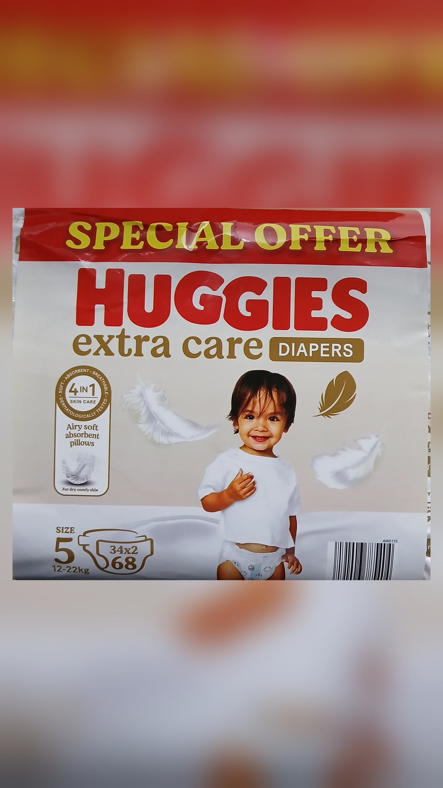 HUGGIES- EXTRA CARE DIAPERS- TWIN PACK- NO-5- 34*2=68'S- 12-22 KG