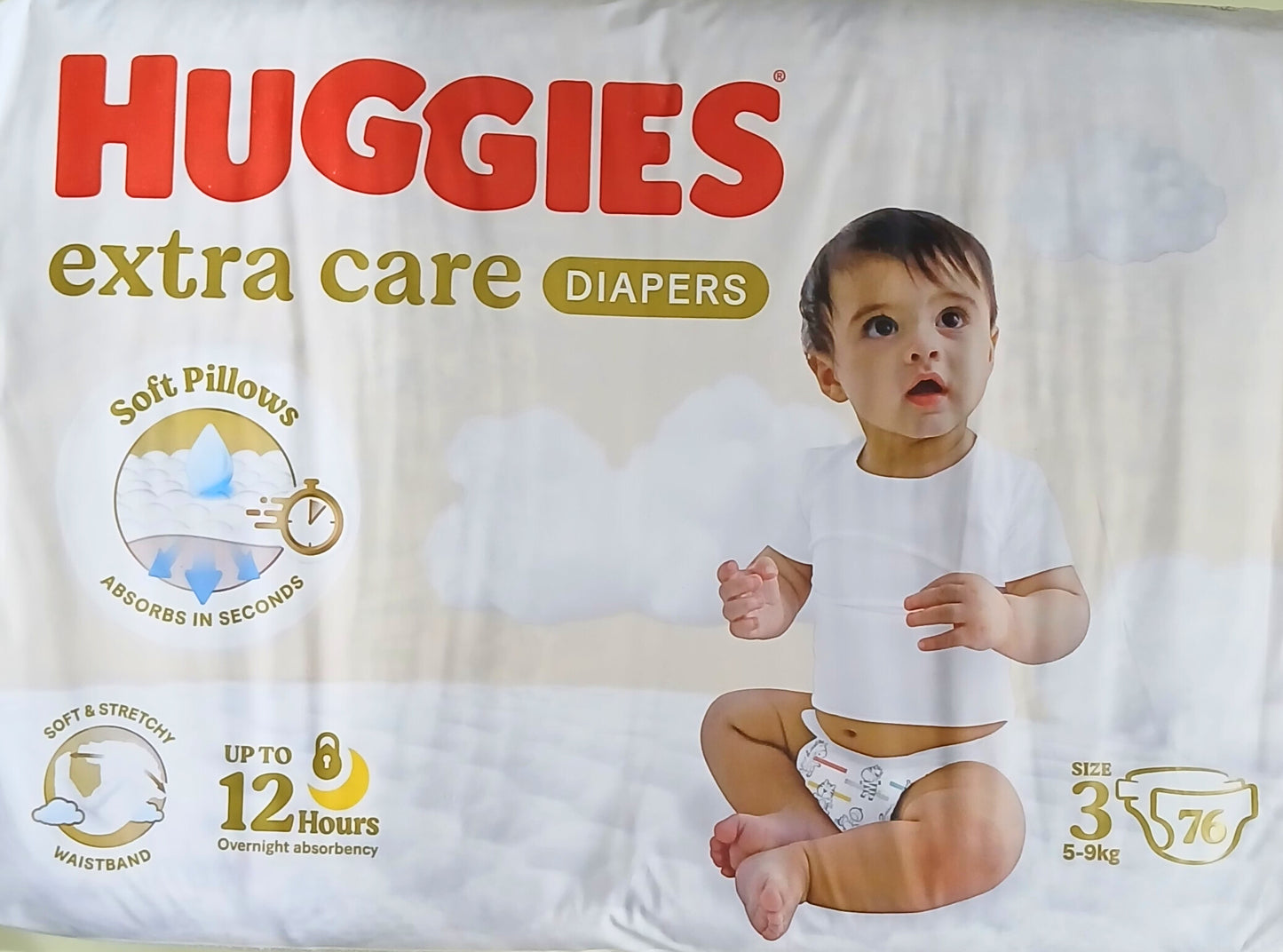 HUGGIES- EXTRA CARE DIAPERS- JUMBO PACK- NO-3- 76'S- 5-9 KG