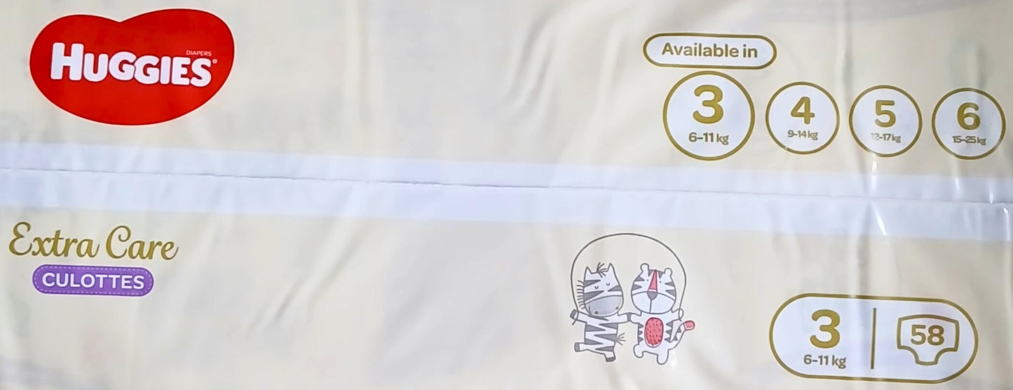 HUGGIES- EXTRA CARE CULOTTES (PULL-ON DIAPER PANTS)- JUMBO PACK- NO-3- 58'S- 6-11 KG