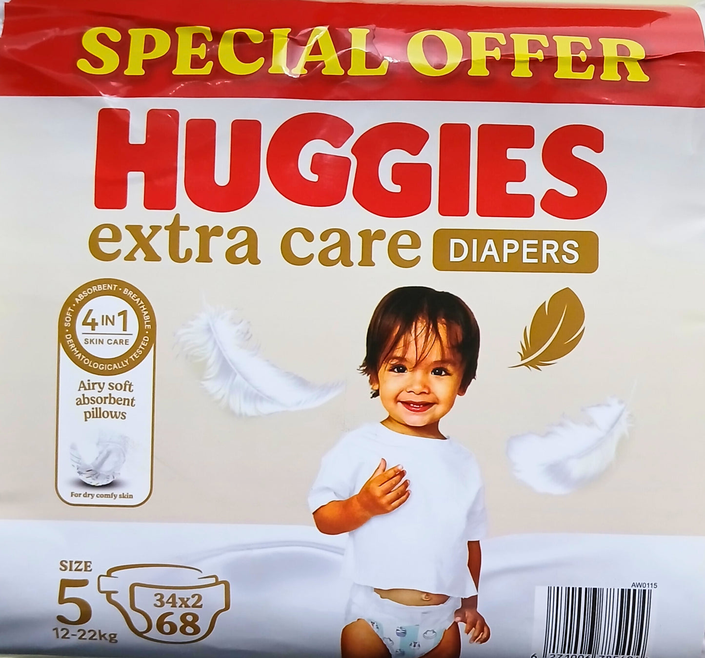 HUGGIES- EXTRA CARE DIAPERS- TWIN PACK- NO-5- 34*2=68'S- 12-22 KG