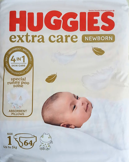 HUGGIES- NEW BORN DIAPERS- VALUE PACK-NO-1- 64'S- UPTO 5 KG