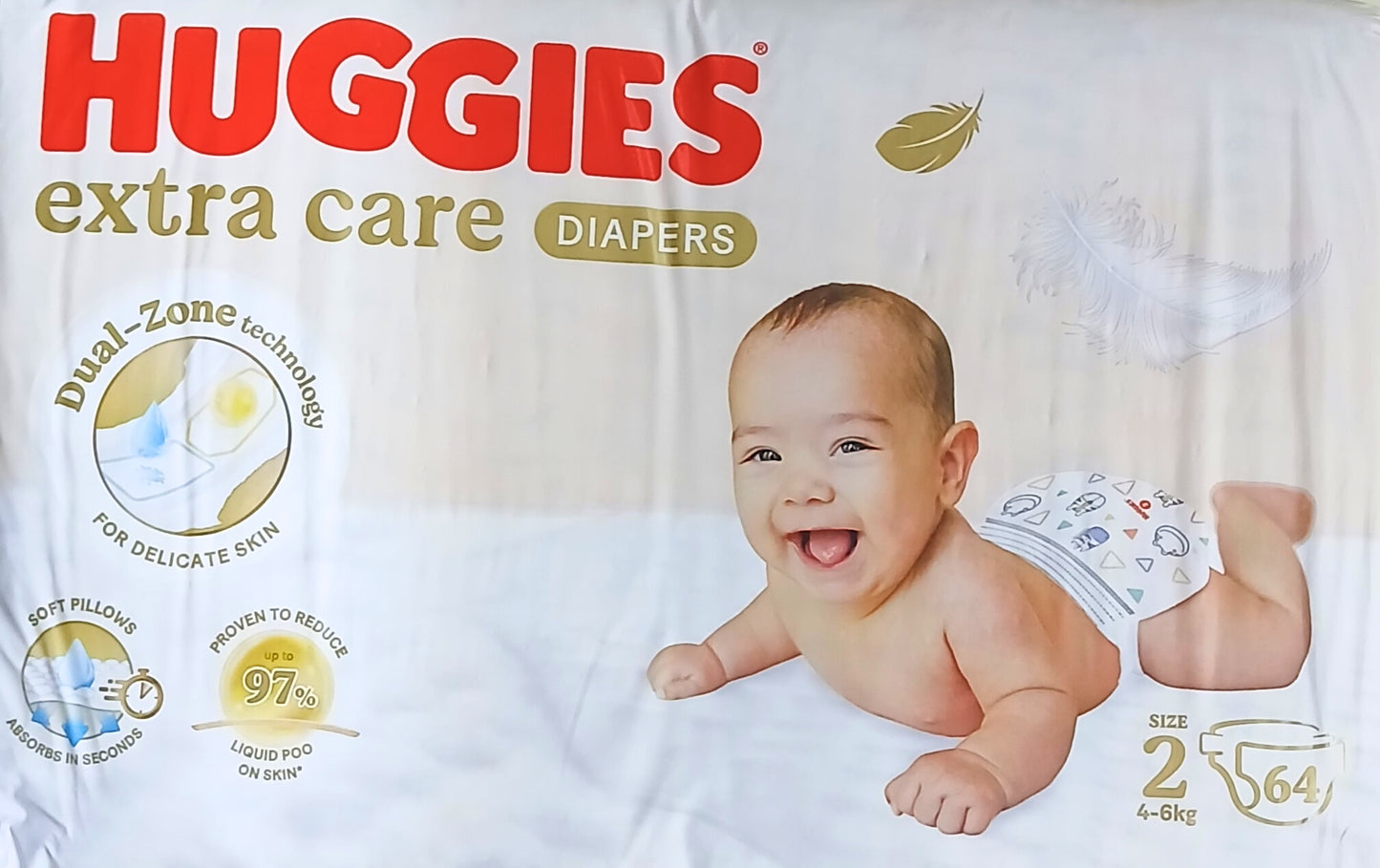 HUGGIES- NEW BORN DIAPERS- VALUE PACK- NO-2- 64'S- 4-6KG
