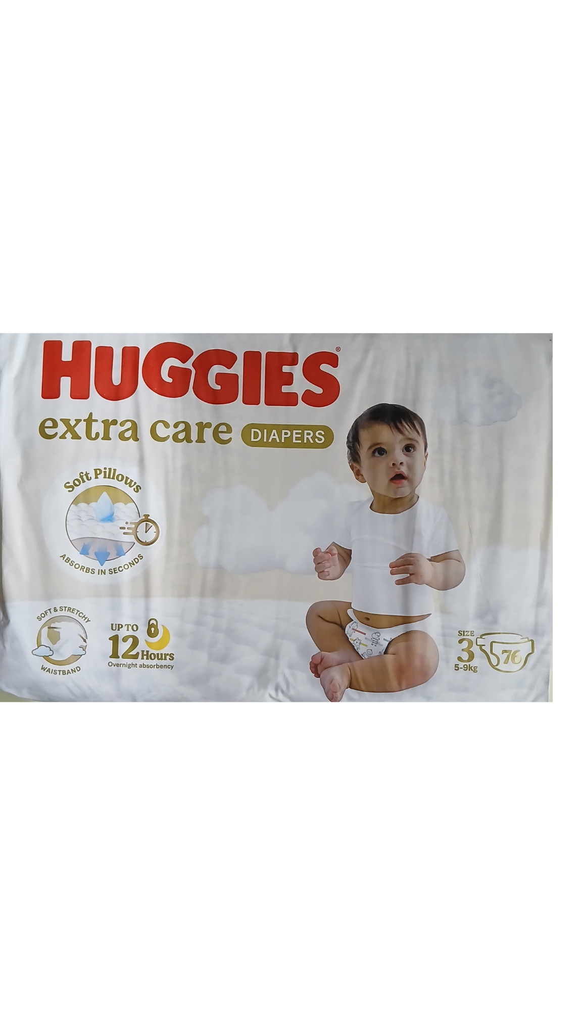 HUGGIES- EXTRA CARE DIAPERS- JUMBO PACK- NO-3- 76'S- 5-9 KG